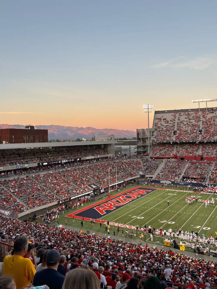 Arizona Stadium at sunset on gameday